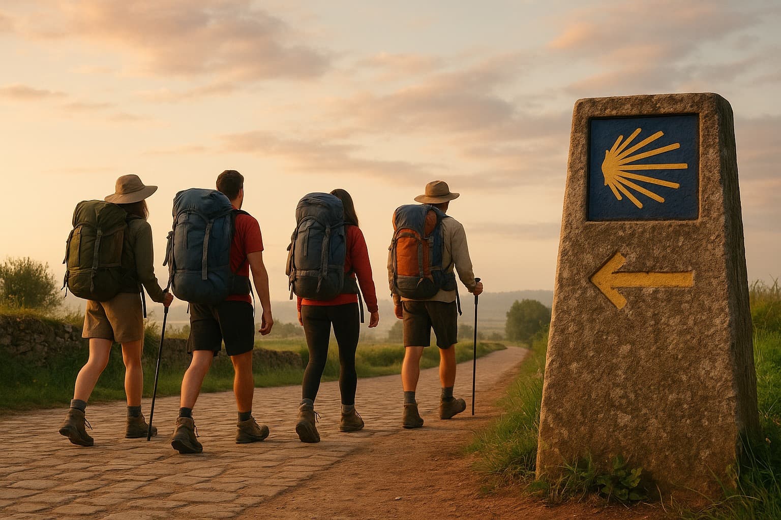 Peregrinos iniciando el Camino de Santiago